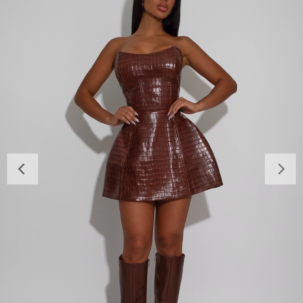 Elegant Brown Croc-Embossed Mini Dress